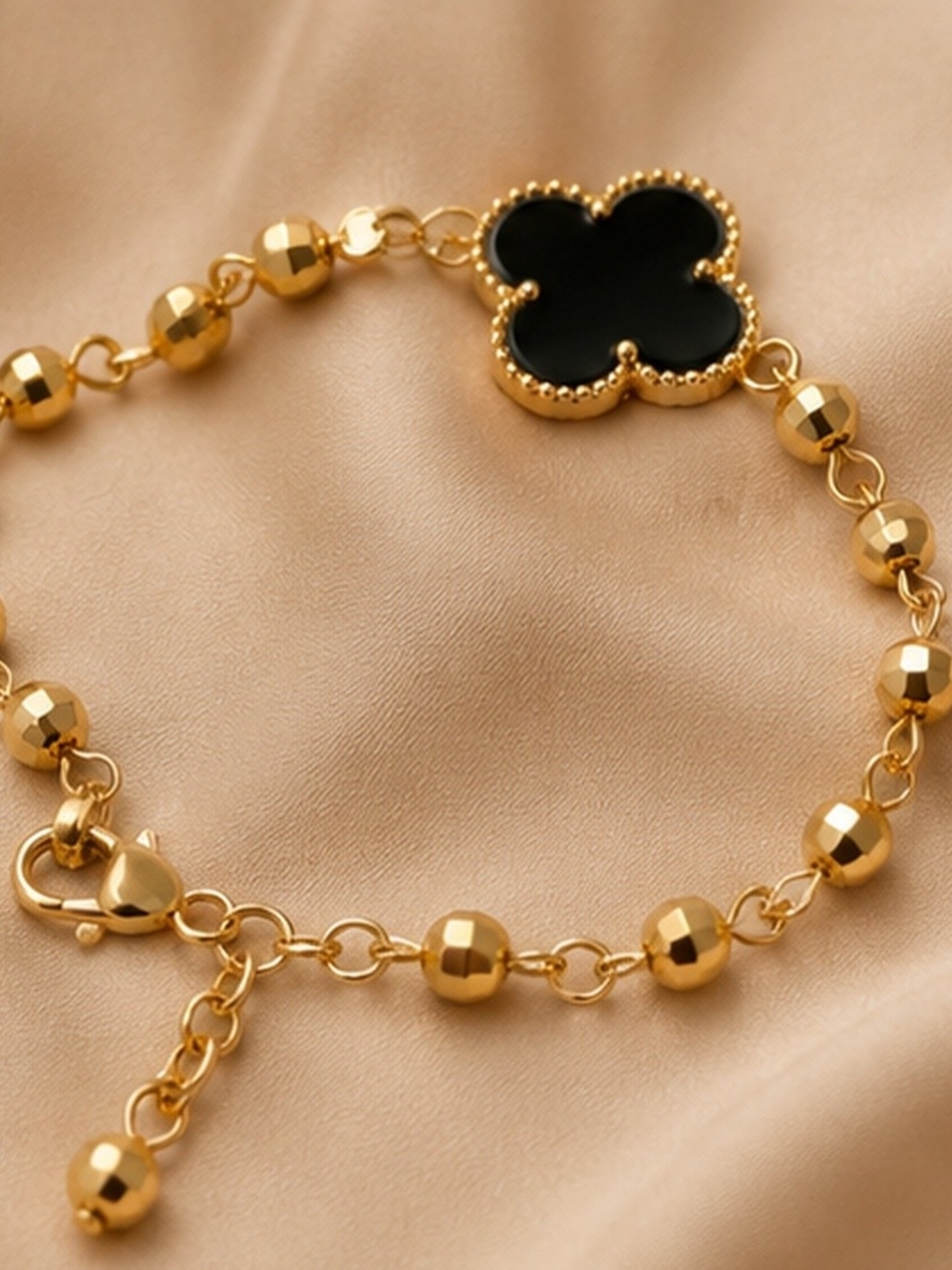 High Quality Gold Laminated Black Clover Bracelet – Water Resistant